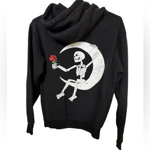 To The Moon Love Skelton Moon Yours Truly Black High End Men’s M Hoodie MINTY